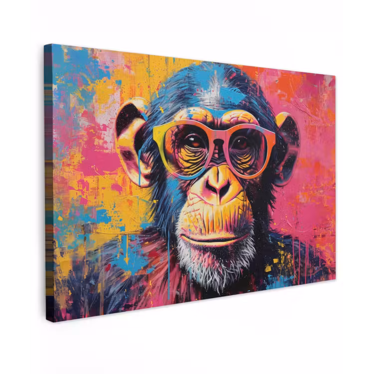 Graffiti - Chimpansee - Aap - Bril - Kleurrijk canvas 2cm klein -z3d