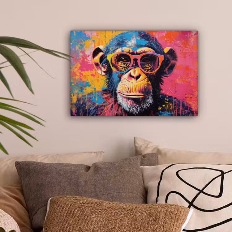 Graffiti - Chimpansee - Aap - Bril - Kleurrijk canvas 2cm klein -sfeer1