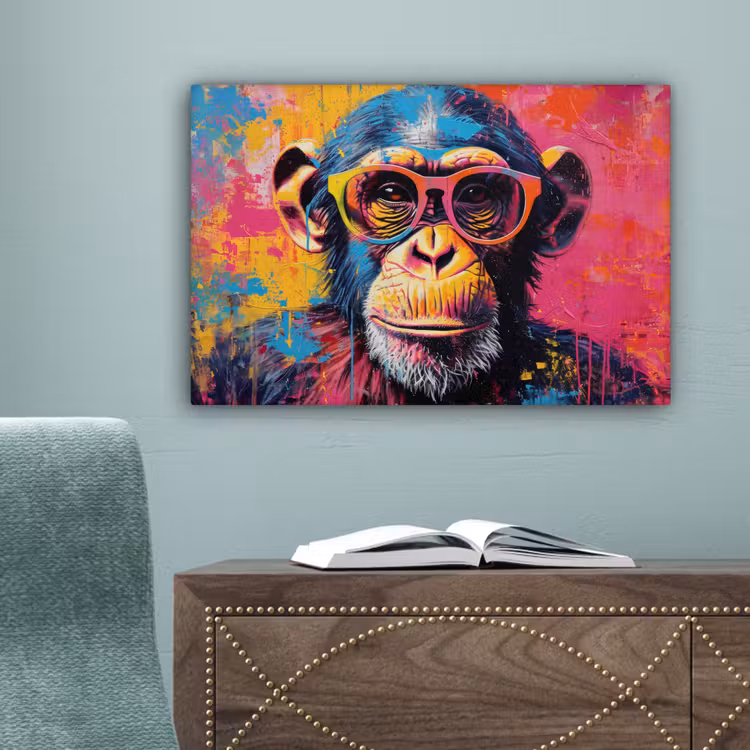 Graffiti - Chimpansee - Aap - Bril - Kleurrijk canvas 2cm klein -sfeer4
