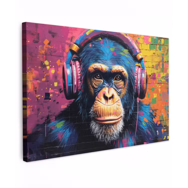 Graffiti - Chimpanzee - Street art - Koptelefoon - Aap canvas 2cm klein -z3d