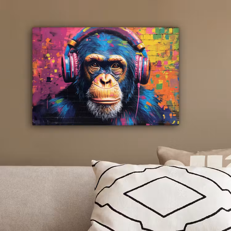 Graffiti - Chimpanzee - Street art - Koptelefoon - Aap canvas 2cm klein -sfeer3