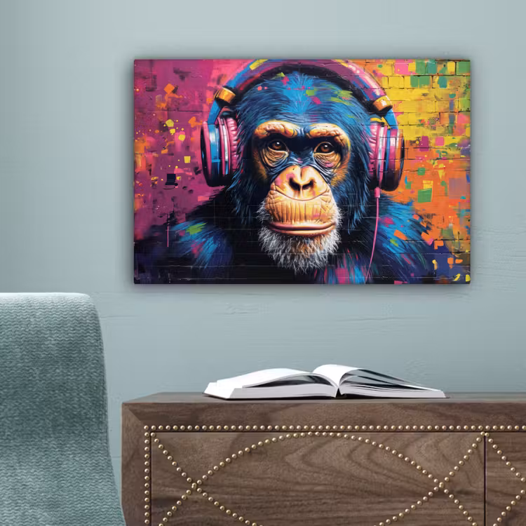 Graffiti - Chimpanzee - Street art - Koptelefoon - Aap canvas 2cm klein -sfeer4