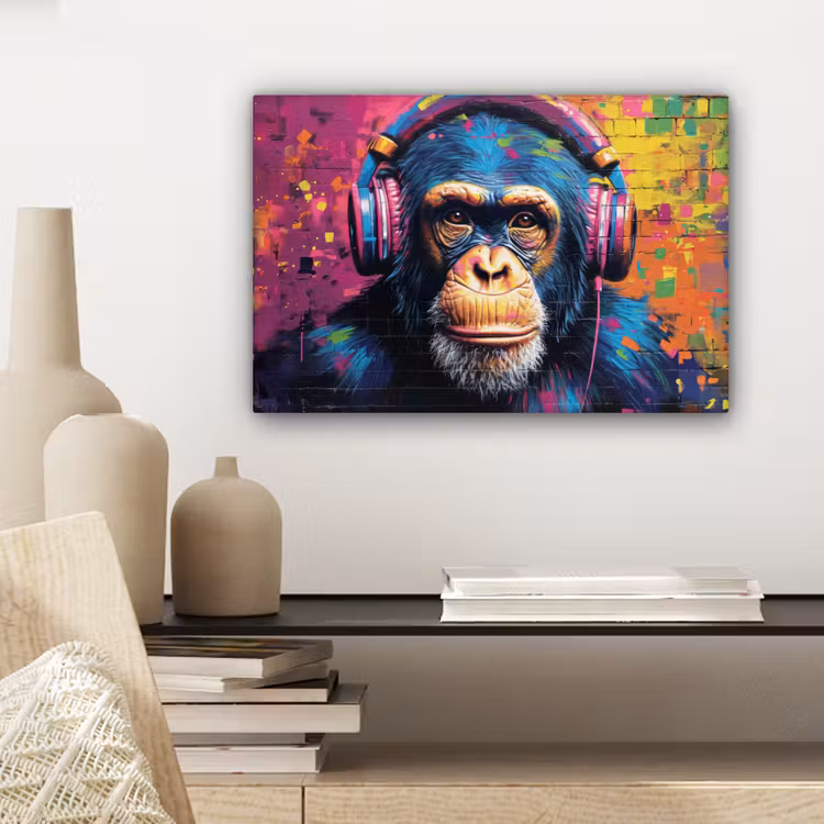 Graffiti - Chimpanzee - Street art - Koptelefoon - Aap canvas 2cm klein -sfeer6