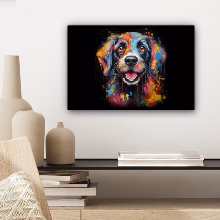 Graffiti - Hond - Zwart - Kleuren canvas 2cm klein -sfeer6