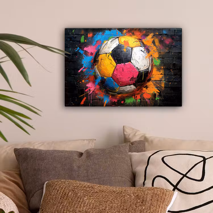 Graffiti - Voetbal - Muur - Street art - Sport canvas 2cm klein -sfeer1