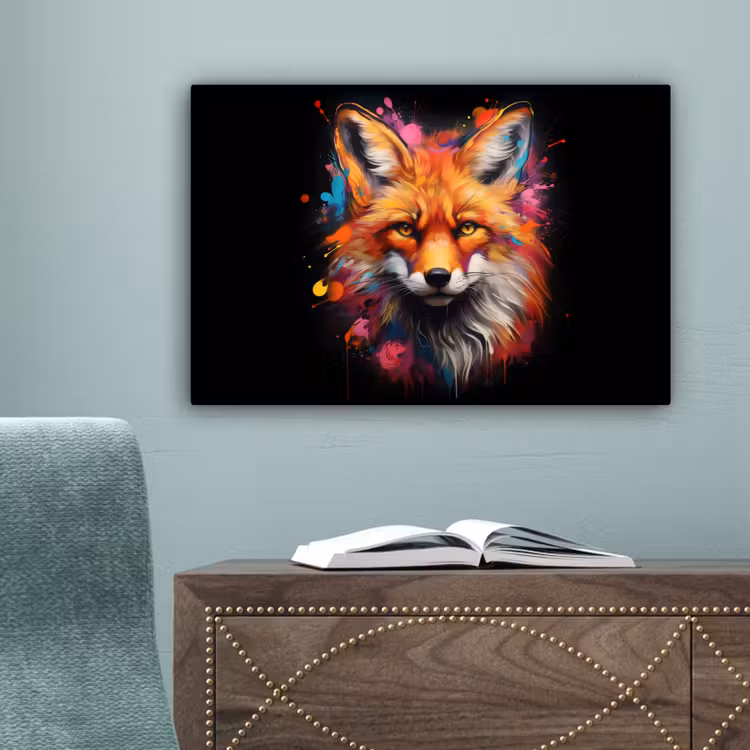 Graffiti - Vos - Zwart - Pop art canvas 2cm klein -sfeer4