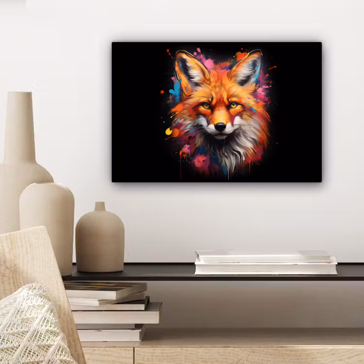 Graffiti - Vos - Zwart - Pop art canvas 2cm klein -sfeer6