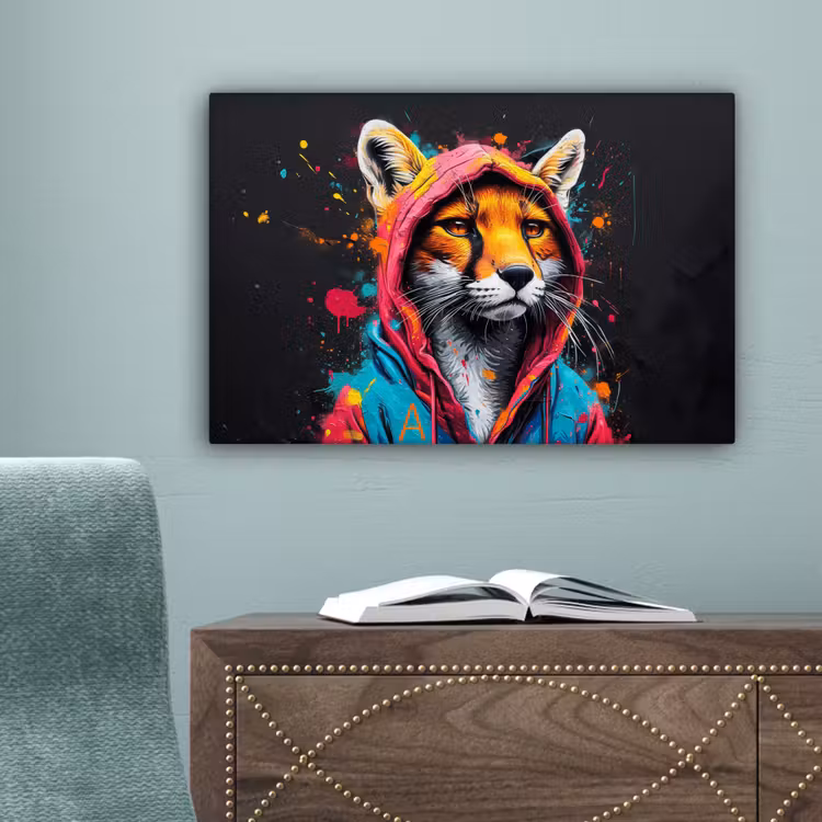 Graffiti - Vos - Jas - Pop art canvas 2cm klein -sfeer4