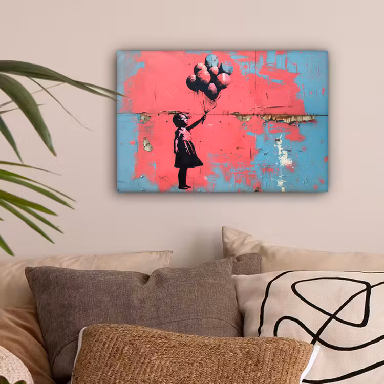 Graffiti - Meisje - Ballon - Banksy - Street art canvas 2cm klein -sfeer1