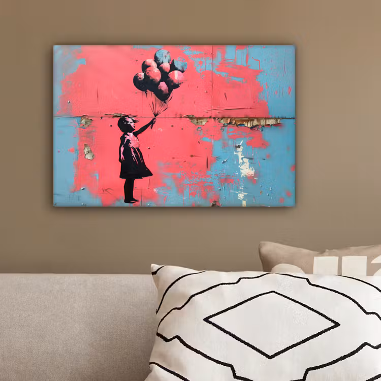 Graffiti - Meisje - Ballon - Banksy - Street art canvas 2cm klein -sfeer3