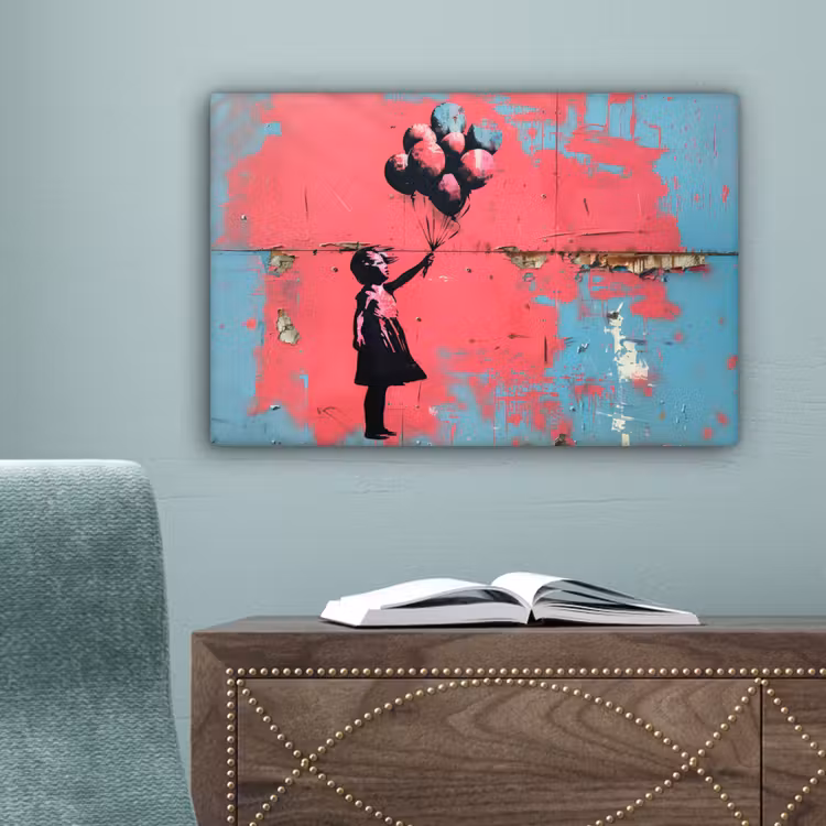 Graffiti - Meisje - Ballon - Banksy - Street art canvas 2cm klein -sfeer4