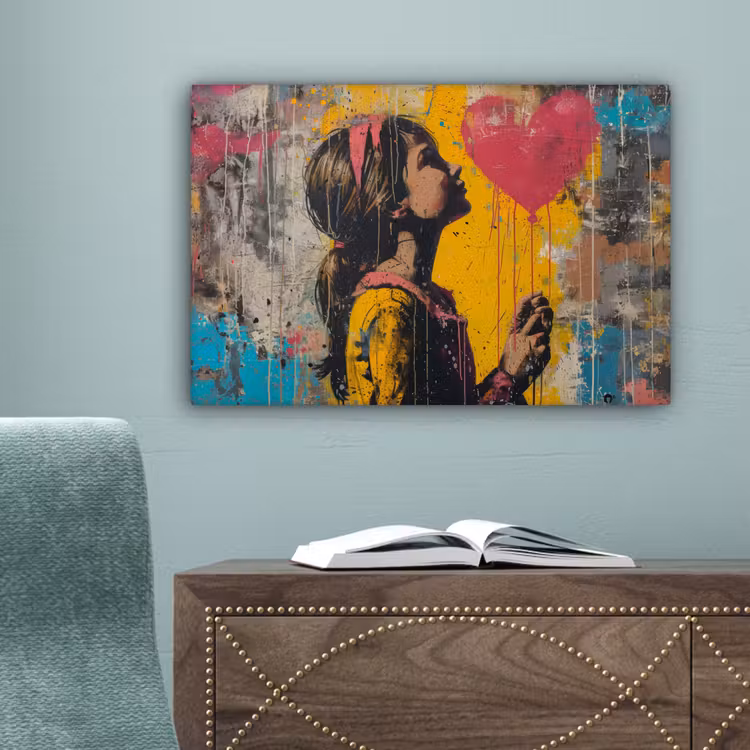 Graffiti - Meisje - Ballon - Street art canvas 2cm klein -sfeer4