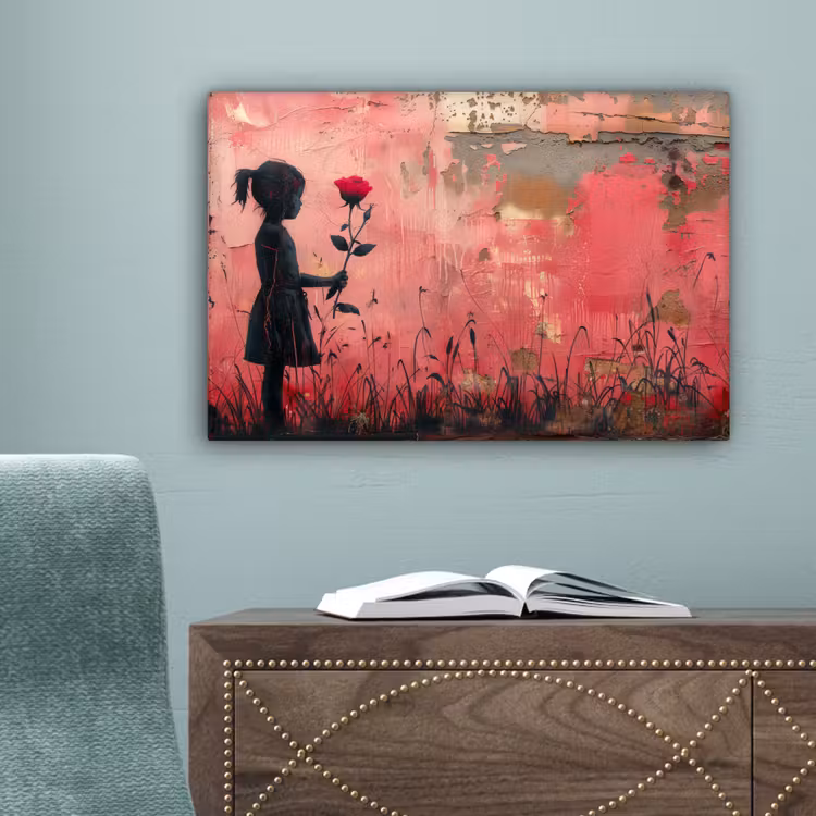 Graffiti - Meisje - Roze - Street art - Roos - Banksy canvas 2cm klein -sfeer4
