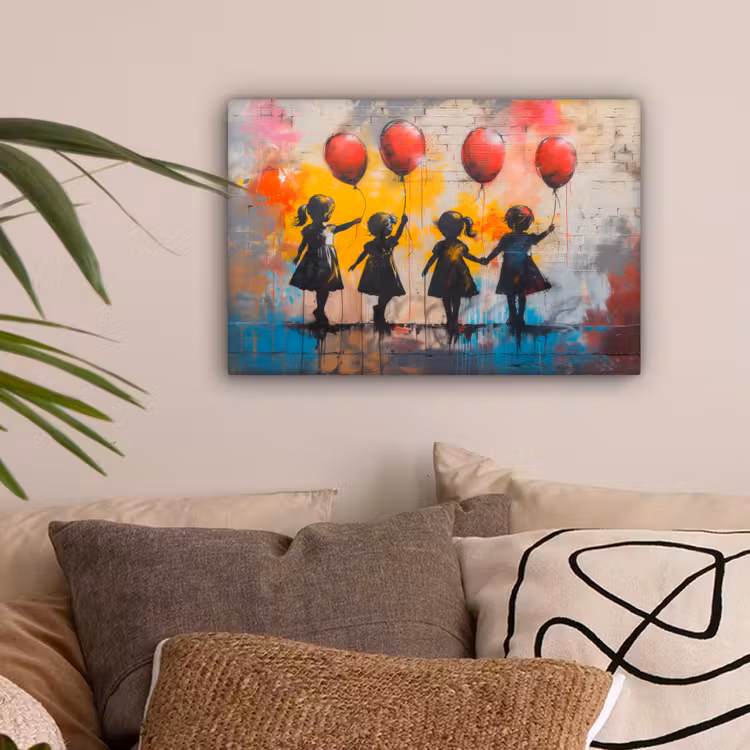 Graffiti - Kinderen - Street art - Ballon - Banksy canvas 2cm klein -sfeer1