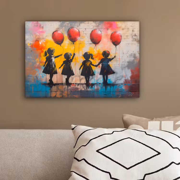 Graffiti - Kinderen - Street art - Ballon - Banksy canvas 2cm klein -sfeer3