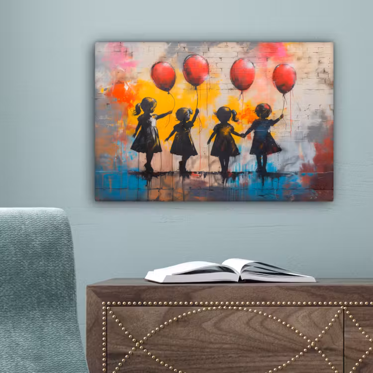 Graffiti - Kinderen - Street art - Ballon - Banksy canvas 2cm klein -sfeer4