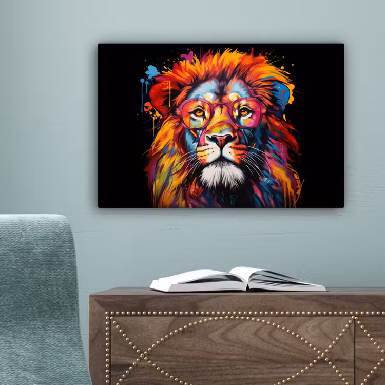 Graffiti - Leeuw - Bril - Zwart canvas 2cm klein -sfeer4