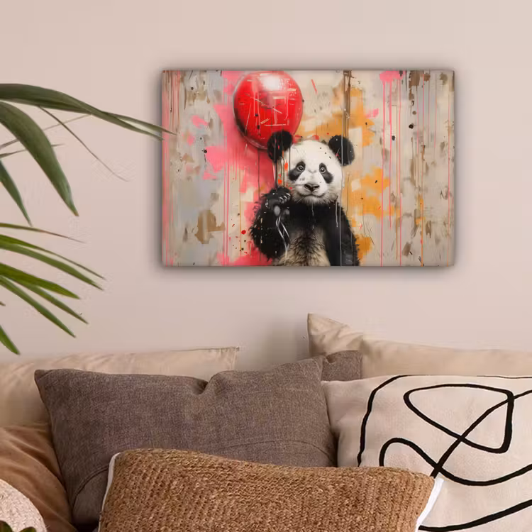 Graffiti - Panda - Ballon - Street art - Banksy canvas 2cm klein -sfeer1