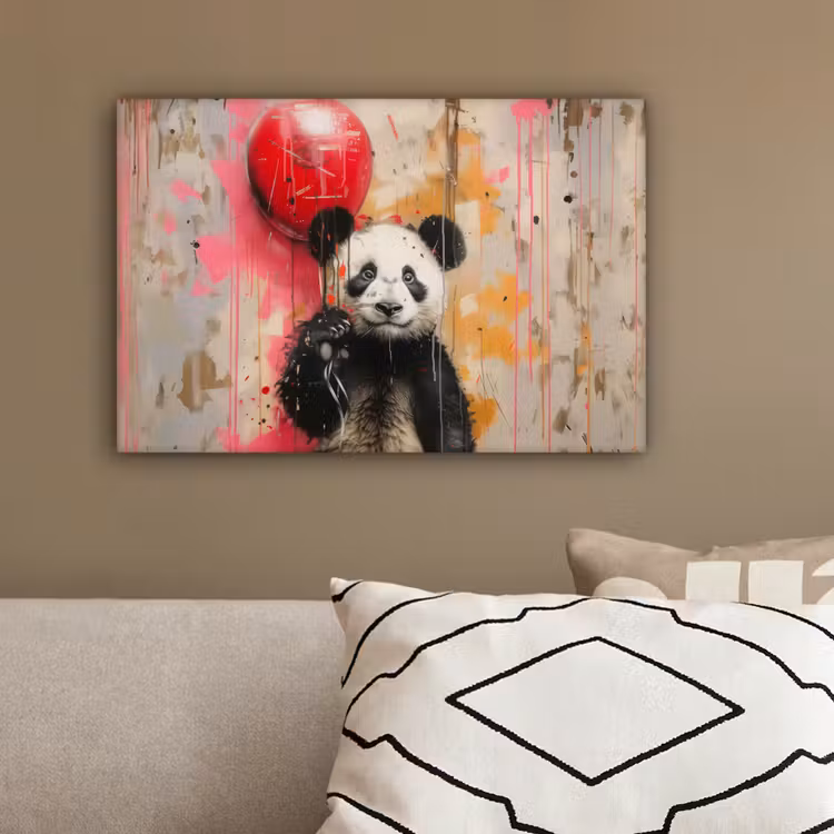 Graffiti - Panda - Ballon - Street art - Banksy canvas 2cm klein -sfeer3