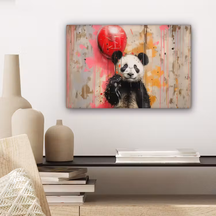 Graffiti - Panda - Ballon - Street art - Banksy canvas 2cm klein -sfeer6