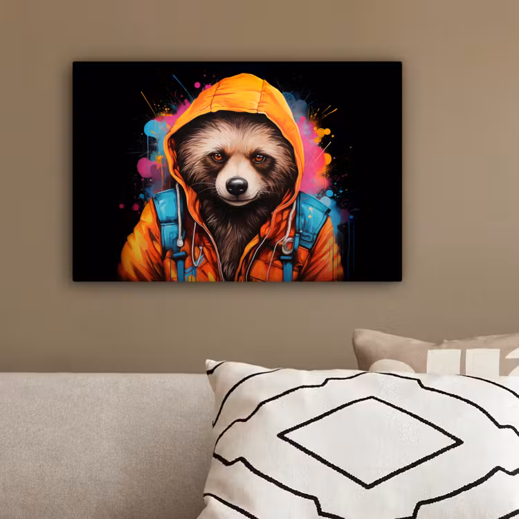 Graffiti - Wasbeer - Jas - Zwart canvas 2cm klein -sfeer3
