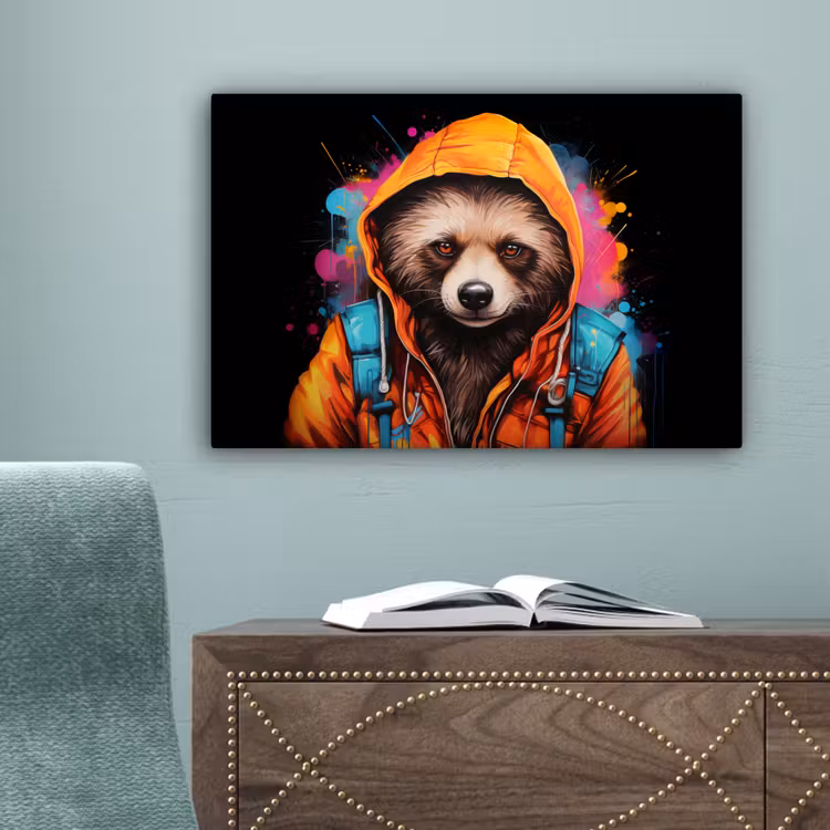 Graffiti - Wasbeer - Jas - Zwart canvas 2cm klein -sfeer4