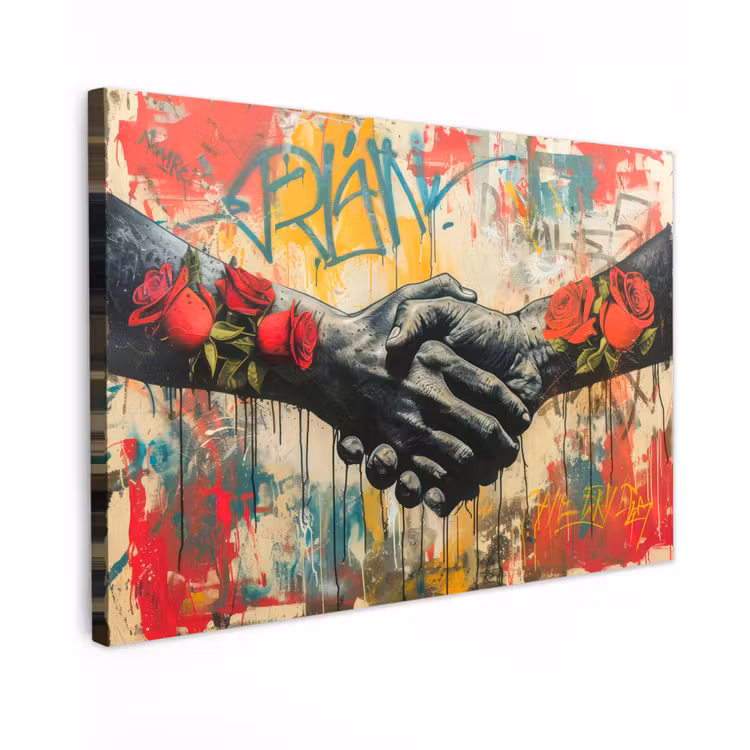 Graffiti - Rozen - Handen - Street art - Banksy canvas 2cm klein -z3d