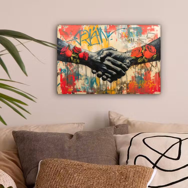 Graffiti - Rozen - Handen - Street art - Banksy canvas 2cm klein -sfeer1