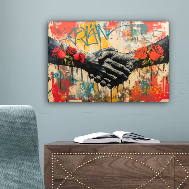 Graffiti - Rozen - Handen - Street art - Banksy canvas 2cm klein -sfeer4