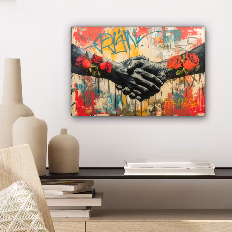 Graffiti - Rozen - Handen - Street art - Banksy canvas 2cm klein -sfeer6