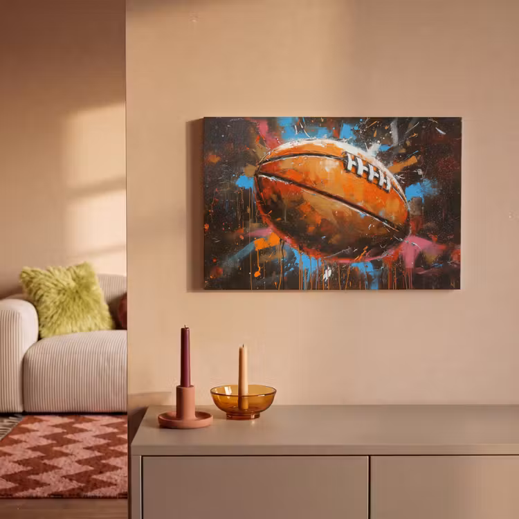 Graffiti - Rugby - Kleurrijk - Rugbybal canvas 2cm klein -sfeer1