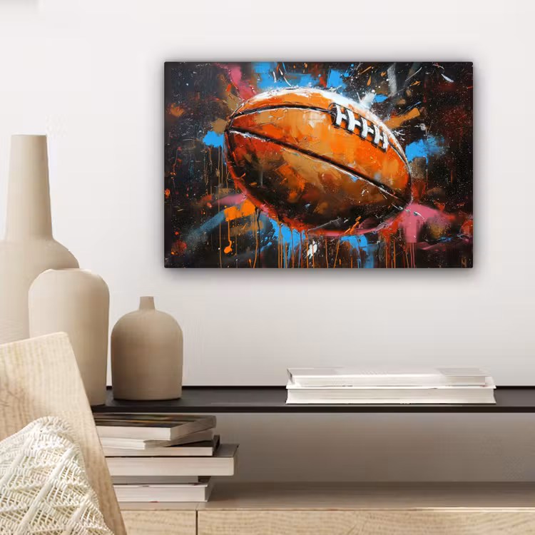 Graffiti - Rugby - Kleurrijk - Rugbybal canvas 2cm klein -sfeer6