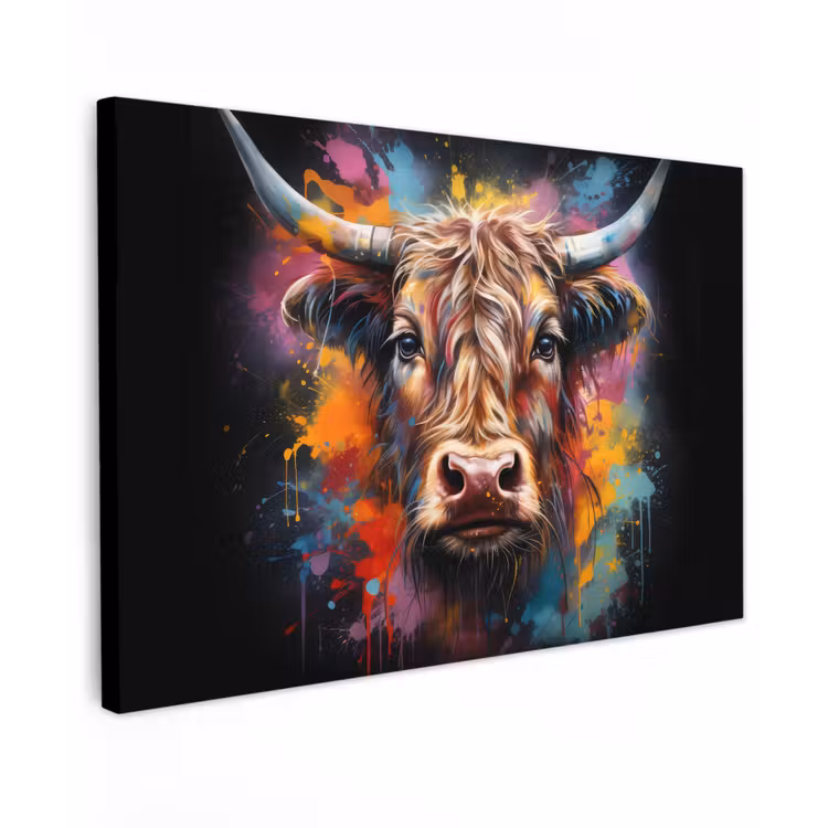 Graffiti - Schotse hooglander - Zwart - Koe canvas 2cm klein -z3d