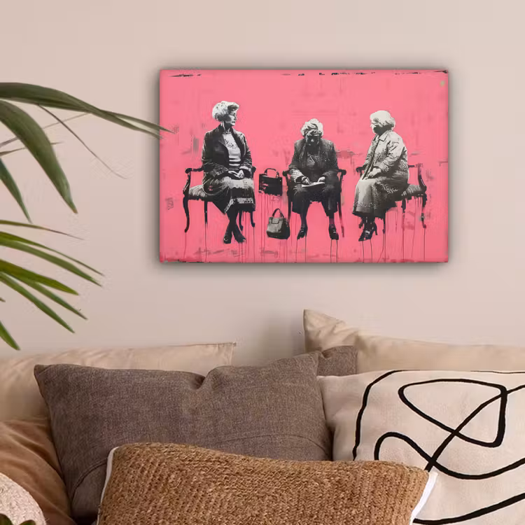 Graffiti - Vintage - Zwart - Street art - Roze - Banksy canvas 2cm klein -sfeer1