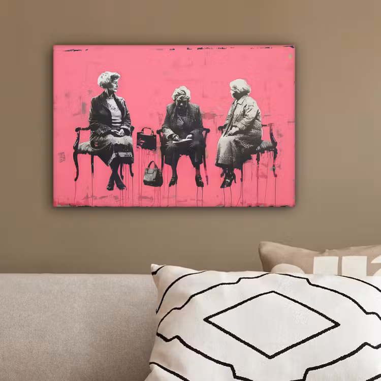 Graffiti - Vintage - Zwart - Street art - Roze - Banksy canvas 2cm klein -sfeer3