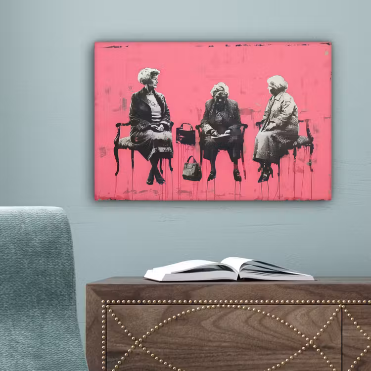 Graffiti - Vintage - Zwart - Street art - Roze - Banksy canvas 2cm klein -sfeer4