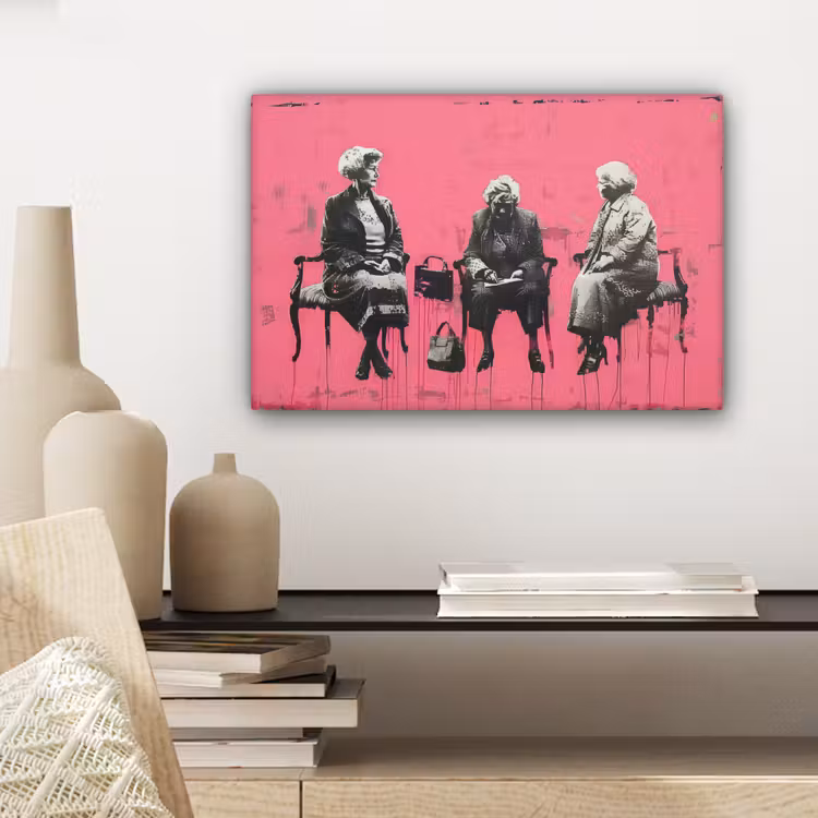 Graffiti - Vintage - Zwart - Street art - Roze - Banksy canvas 2cm klein -sfeer6