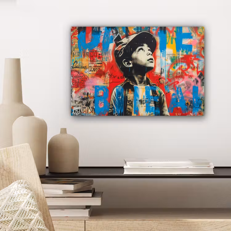 Graffiti - Vintage - Jongen - Street art - Neon - Banksy canvas 2cm klein -sfeer6