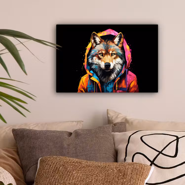 Graffiti - Wolf - Jas - Zwart canvas 2cm klein -sfeer1