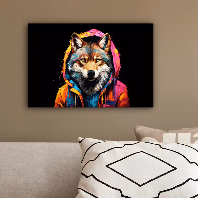 Graffiti - Wolf - Jas - Zwart canvas 2cm klein -sfeer3