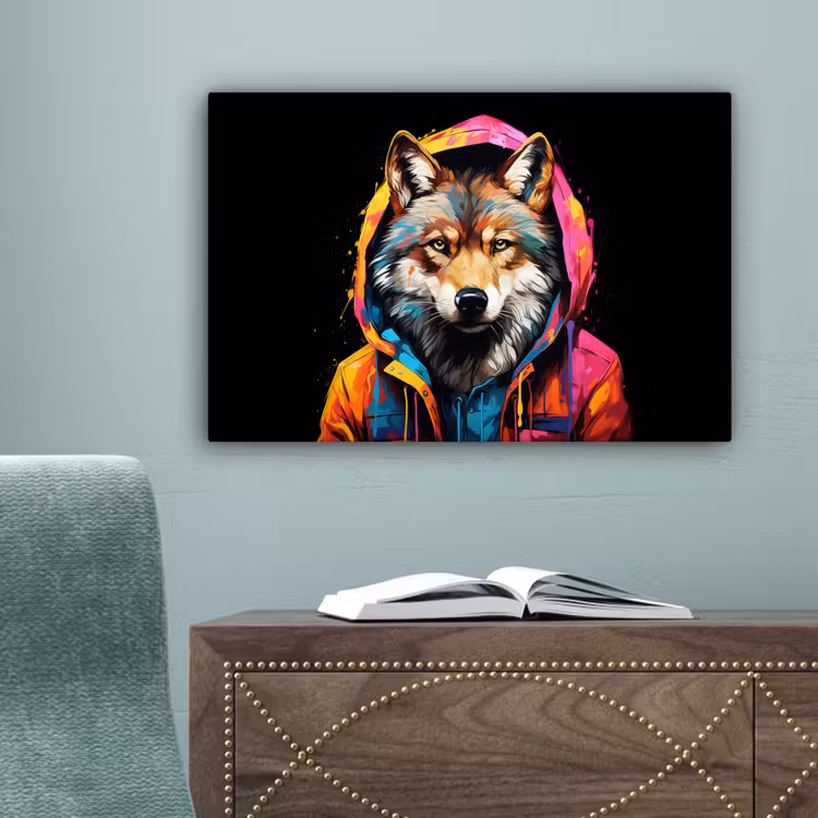 Graffiti - Wolf - Jas - Zwart canvas 2cm klein -sfeer4