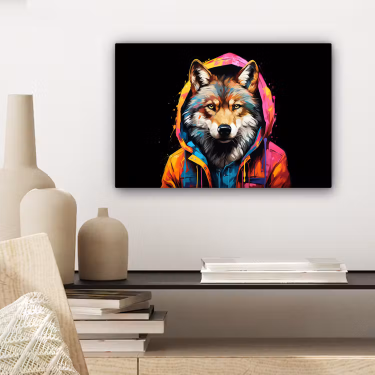 Graffiti - Wolf - Jas - Zwart canvas 2cm klein -sfeer6