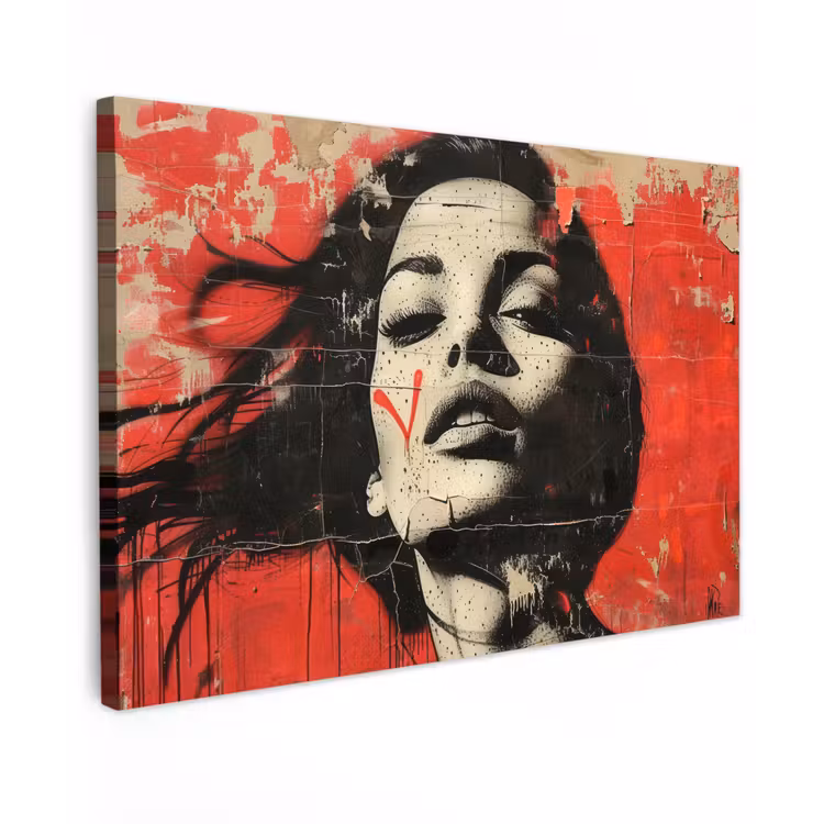 Graffiti - Vrouw - Rood - Street art - Banksy canvas 2cm klein -z3d
