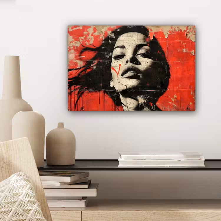 Graffiti - Vrouw - Rood - Street art - Banksy canvas 2cm klein -sfeer6