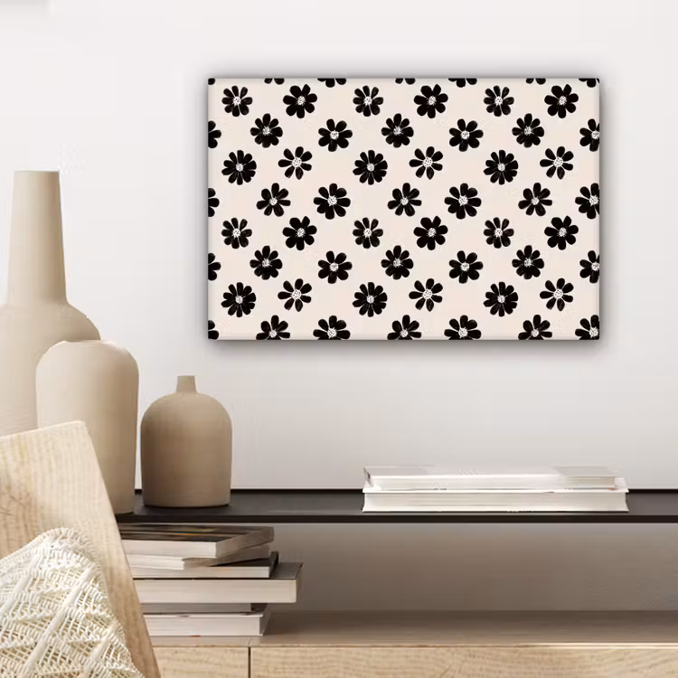 Grafisch - Madeliefjes - Zwart - Beige canvas 2cm klein 34 -sfeer6