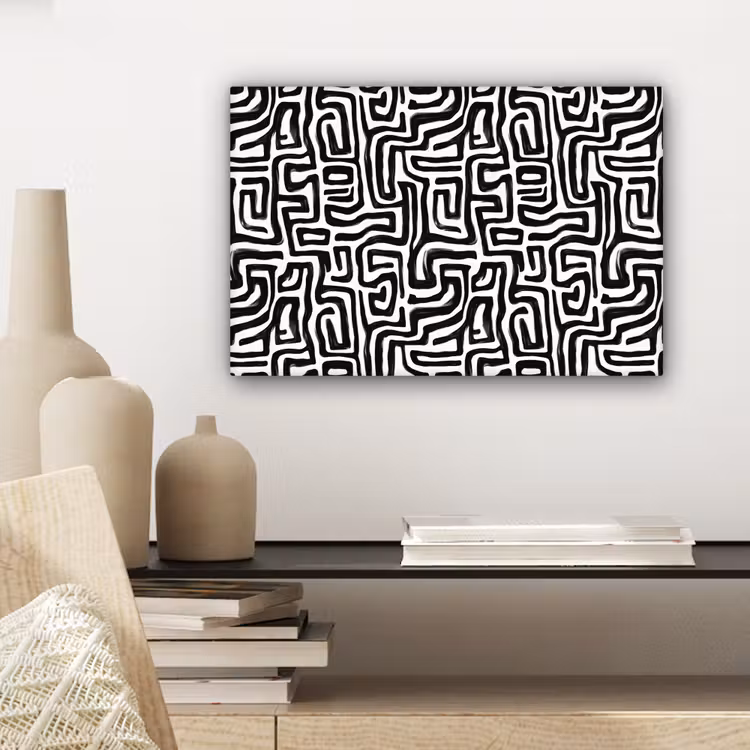 Grafisch - Lijnen - Zwart - Wit canvas 2cm klein 34 -sfeer6