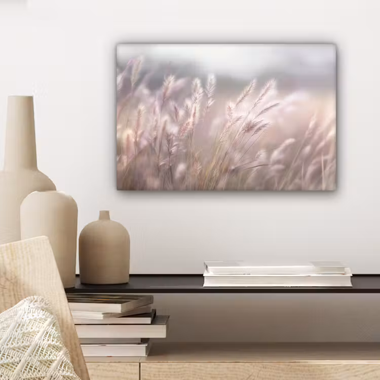 Graspluimen - Wind - Beige - Mistig canvas 2cm klein -sfeer6