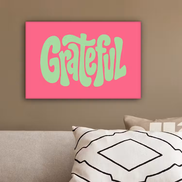 Grateful - Groen - Grafisch - Vloeiend canvas 2cm klein -sfeer3