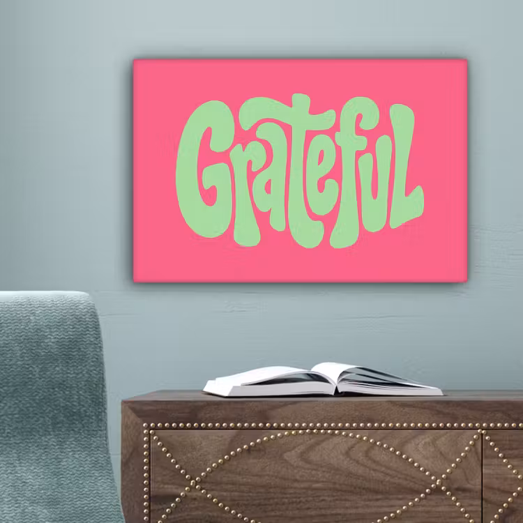 Grateful - Groen - Grafisch - Vloeiend canvas 2cm klein -sfeer4