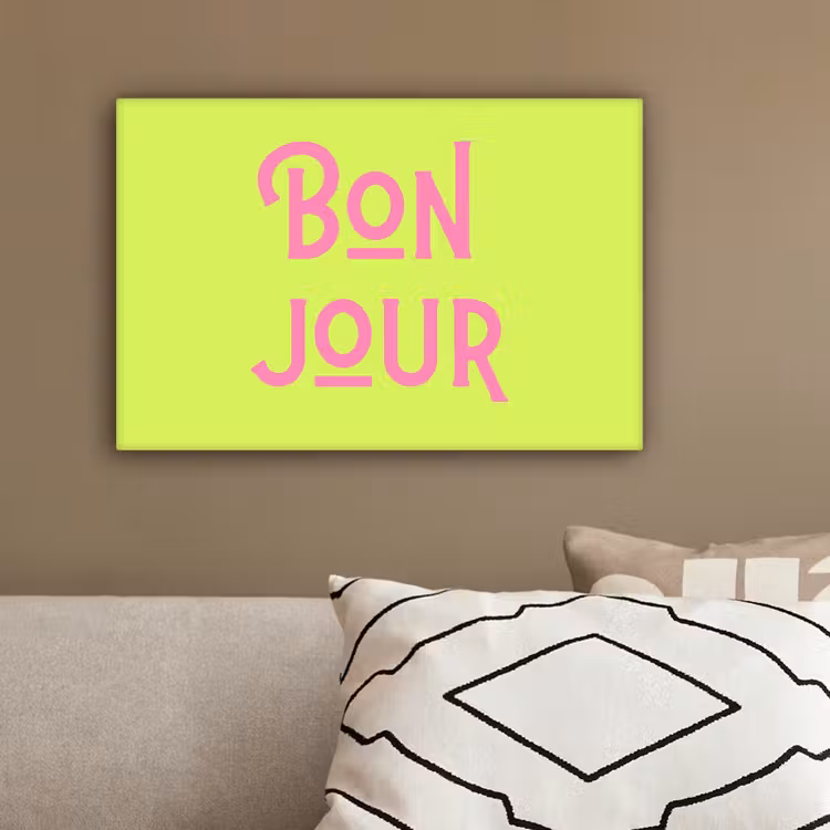 Groen - Roze bonjour - art-deco canvas 2cm klein -sfeer3